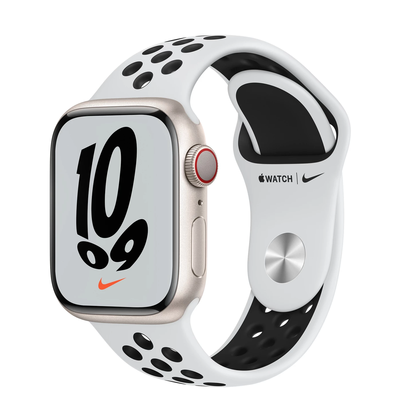 Apple Watch Nike Series 7 GPS + Cellular 41mm Starlight Aluminum Case with Pure Platinum/Black Nike Sport Band (MKHL3, MKJ33)