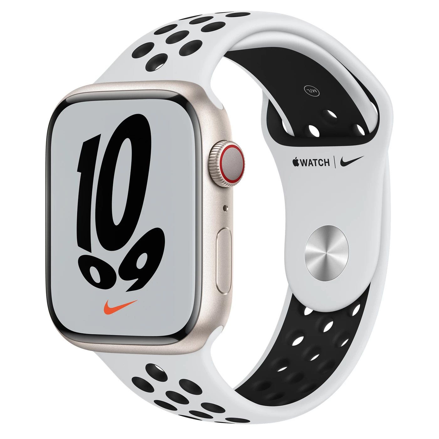 Apple Watch Nike Series 7 GPS + Cellular 45mm Starlight Aluminum Case with Pure Platinum/Black Nike Sport Band (MKJK3, MKL43)