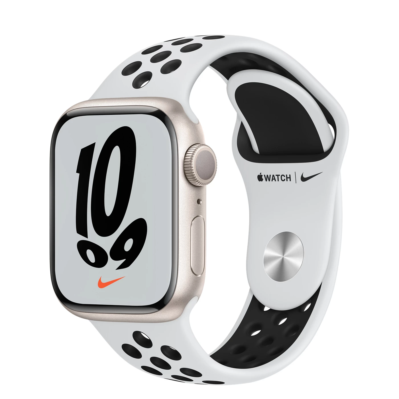 Apple Watch Nike Series 7 GPS 41mm Starlight Aluminum Case with Pure Platinum/Black Nike Sport Band (MKN33)