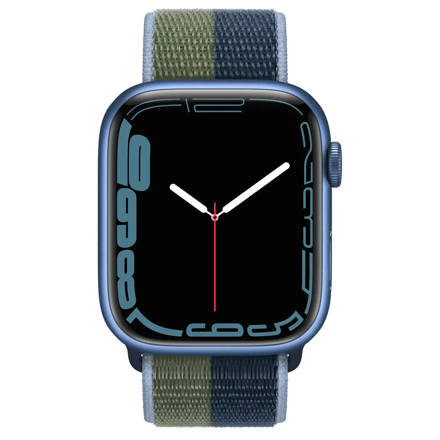 Apple Watch Series 7 GPS 45mm Blue Aluminum Case (MKNR3) with Abyss Blue/Moss Green Sport Loop (ML313)
