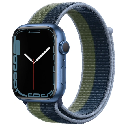 Apple Watch Series 7 GPS 45mm Blue Aluminum Case (MKNR3) with Abyss Blue/Moss Green Sport Loop (ML313)