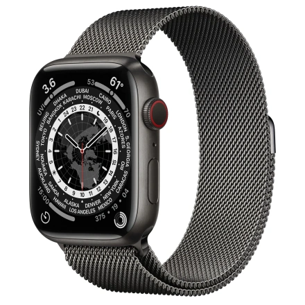 Apple Watch Series 7 GPS + Cellular 45mm Space Black Titanium with Graphite Milanese Loop (ML8V3, ML773)