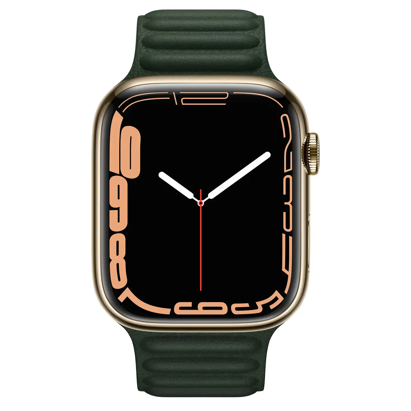 Apple Watch Series 7 GPS + Cellular 45mm Gold Stainless Steel Case (MKM93) with Sequoia Green Leather Link M/L (ML803)