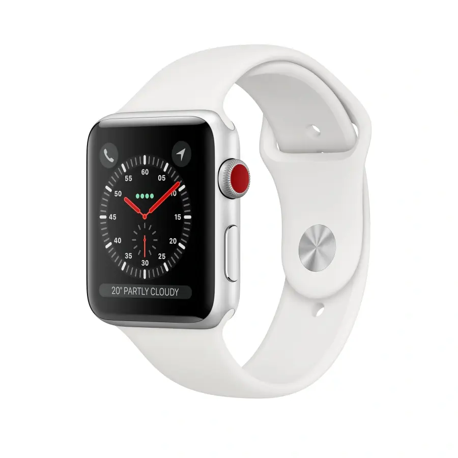 Apple Watch Series 3 (GPS + Cellular) 38mm Silver Aluminum Case with White Sport Band (MTGG2)