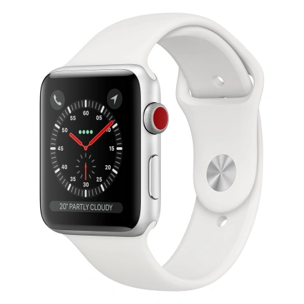 Apple Watch Series 3 (GPS + Cellular) 42mm Silver Aluminum Case with White Sport Band (MTGR2)