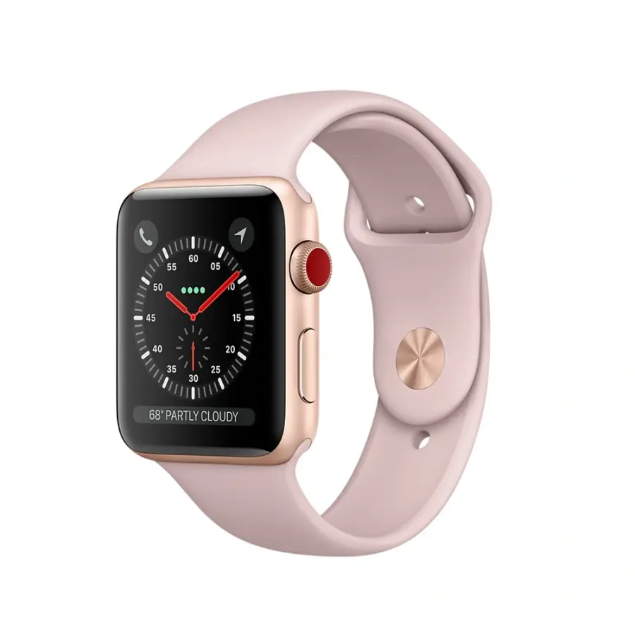 Apple Watch Series 3 (GPS + Cellular) 38mm Gold Aluminum Case with Pink Sand Sport Band (MQJQ2, MQKH2)