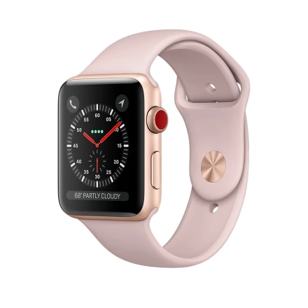 Apple Watch Series 3 (GPS + Cellular) 42mm Gold Aluminum Case with Pink Sand Sport Band (MQK32, MQKP2)