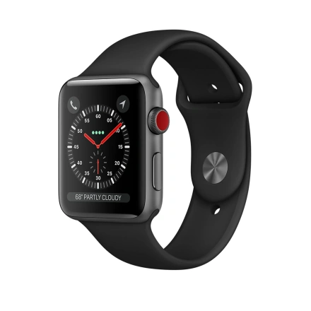 Apple Watch Series 3 (GPS + Cellular) 42mm Space Gray Aluminum Case with Black Sport Band (MQK22, MTGT2, MQKN2)