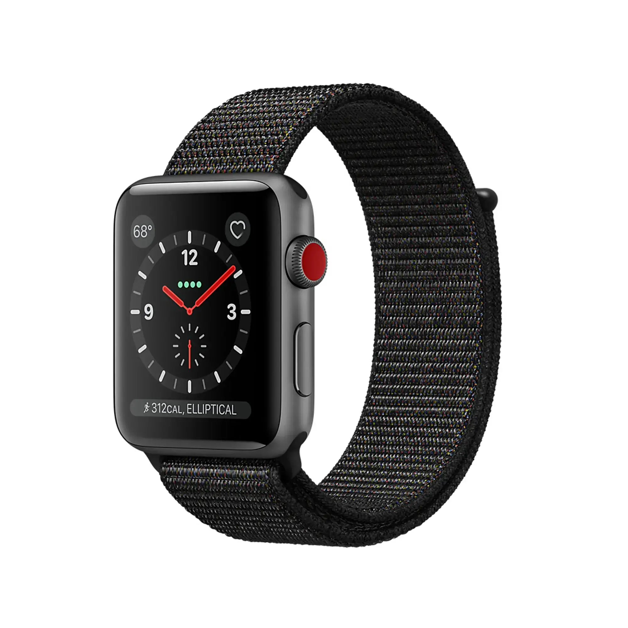 Apple Watch Series 3 (GPS + Cellular) 38mm Space Gray Aluminum Case with Black Sport Loop (MRQE2, MRQG2)