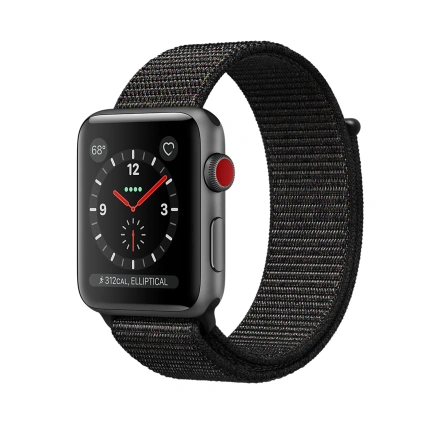Apple Watch Series 3 (GPS + Cellular) 42mm Space Gray Aluminum Case with Black Sport Loop (MRQF2, MRQH2)