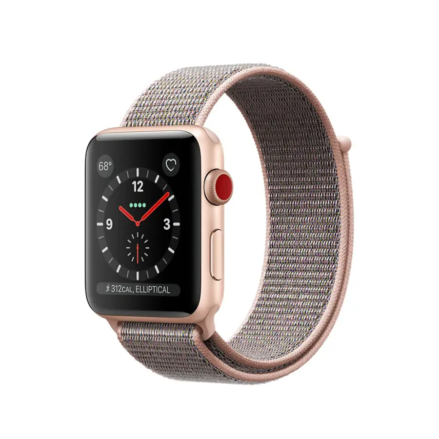 Apple Watch Series 3 (GPS + Cellular) 38mm Gold Aluminum Case with Pink Sand Sport Loop (MQJU2)