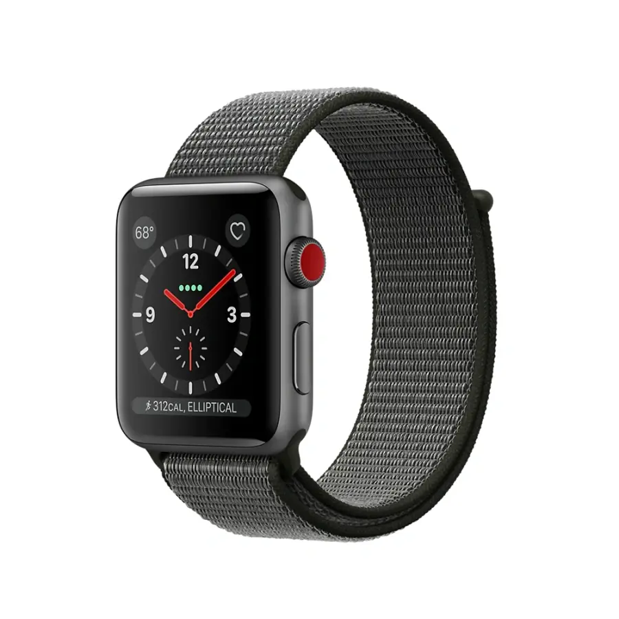 Apple Watch Series 3 (GPS + Cellular) 38mm Space Gray Aluminum Case with Dark Olive Sport Loop (MQJT2)