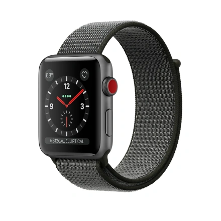 Apple Watch Series 3 (GPS + Cellular) 42mm Space Gray Aluminum Case with Dark Olive Sport Loop (MQK62)