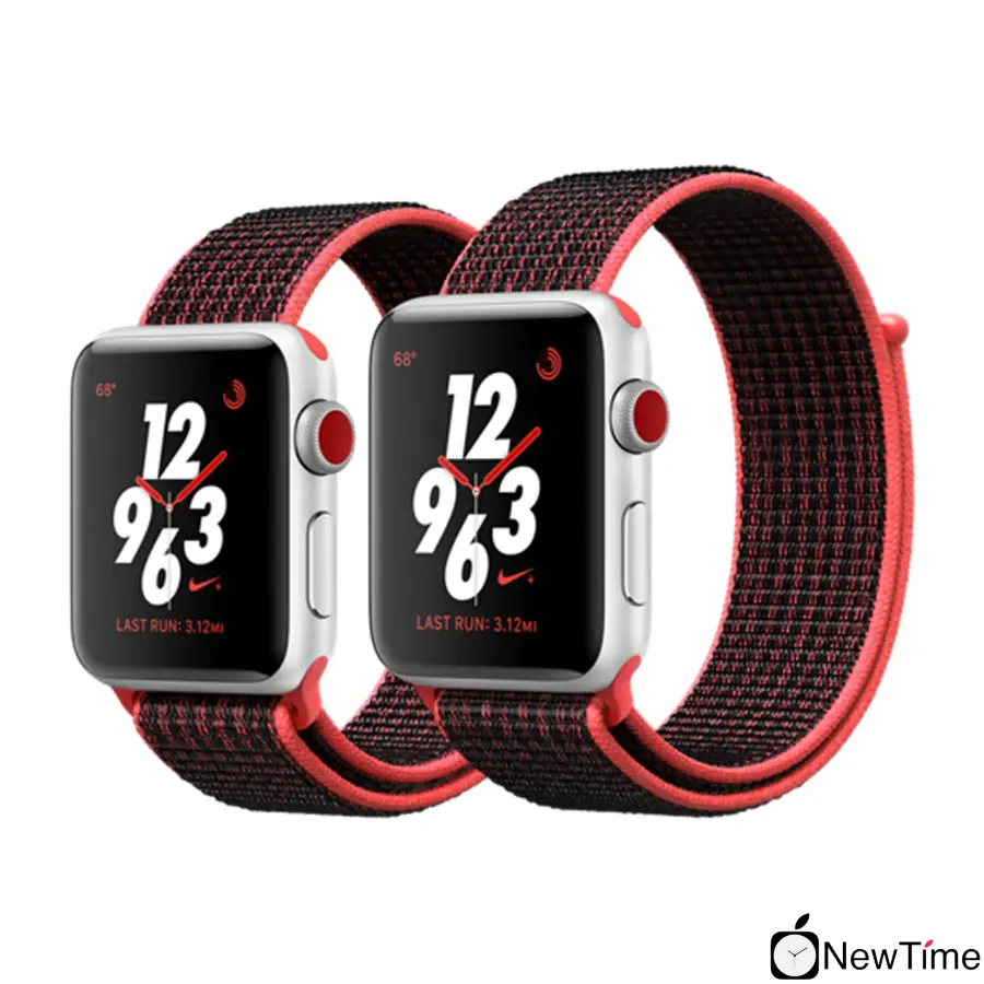Apple Watch Series 3 Nike + (GPS + Cellular) 38mm Silver Aluminum Case with Bright Crimson / Black Nike Sport Loop (MQL72)