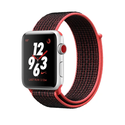 Apple Watch Series 3 Nike + (GPS + Cellular) 42mm Silver Aluminum Case with Bright Crimson / Black Nike Sport Loop (MQLE2, MQMG2)