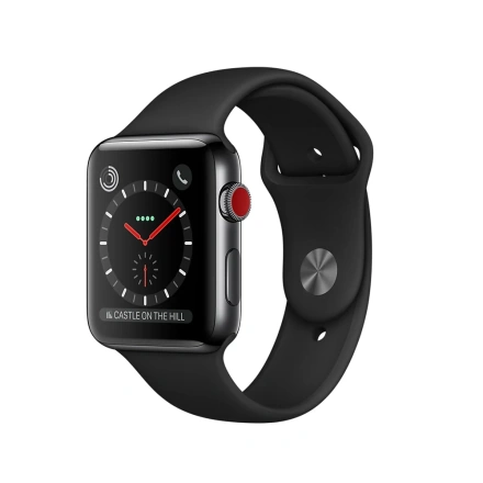 Apple Watch Series 3 (GPS + Cellular) 38mm Space Black Stainless Steel Case with Black Sport Band (MQJW2, MR1Н2)