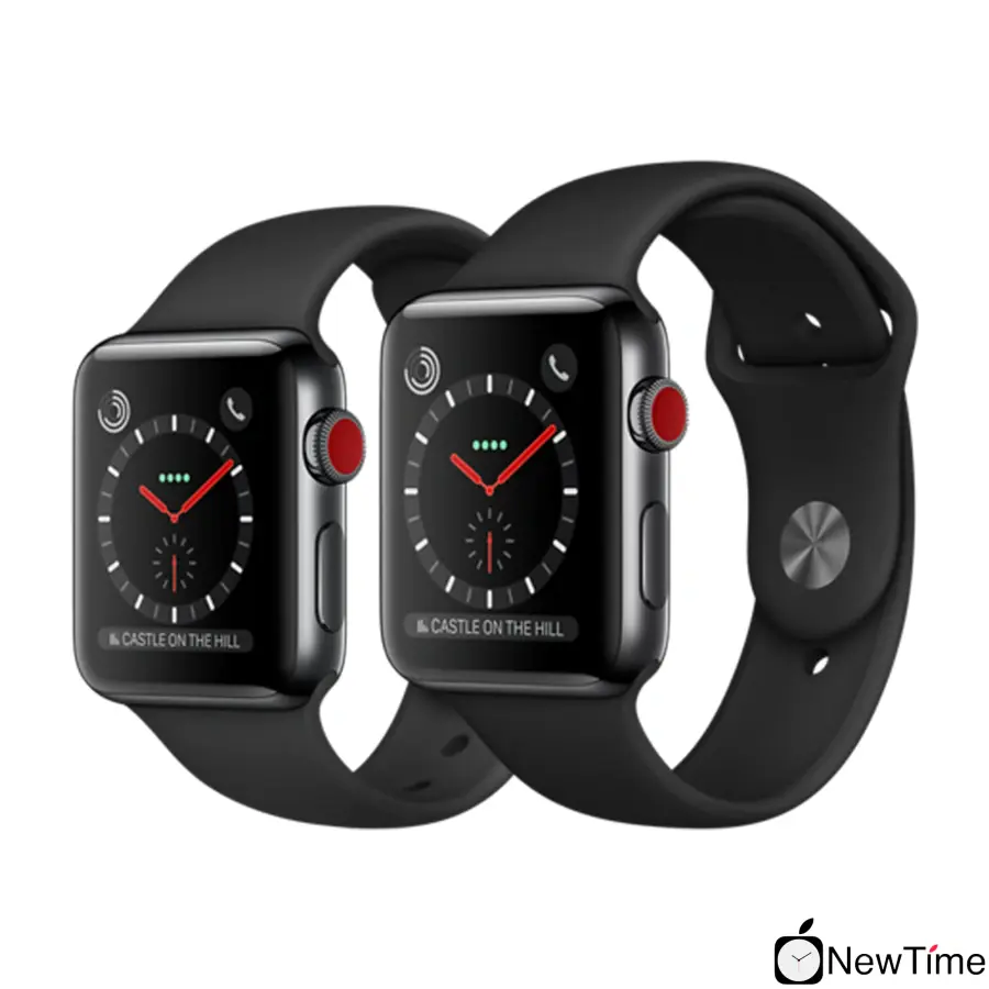 Apple Watch Series 3 (GPS + Cellular) 42mm Space Black Stainless Steel Case with Black Sport Band (MQK92, MQM02)