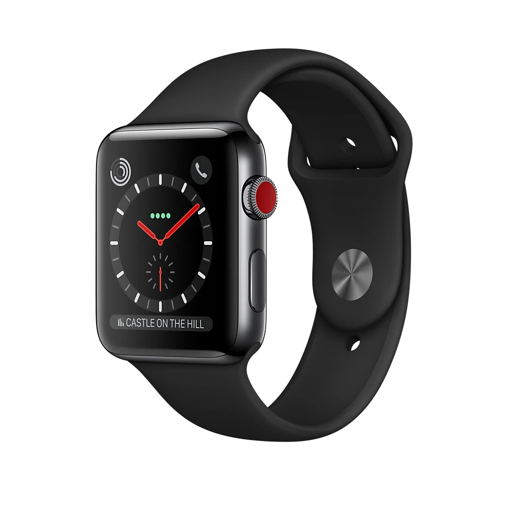 Apple Watch Series 3 (GPS + Cellular) 42mm Space Black Stainless Steel Case with Black Sport Band (MQK92, MQM02)