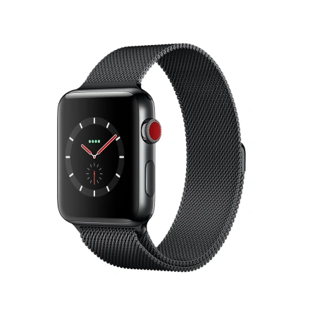 Apple Watch Series 3 (GPS + Cellular) 38mm Space Black Stainless Steel Case with Space Black Milanese Loop (MR1H2, MR1Q2)
