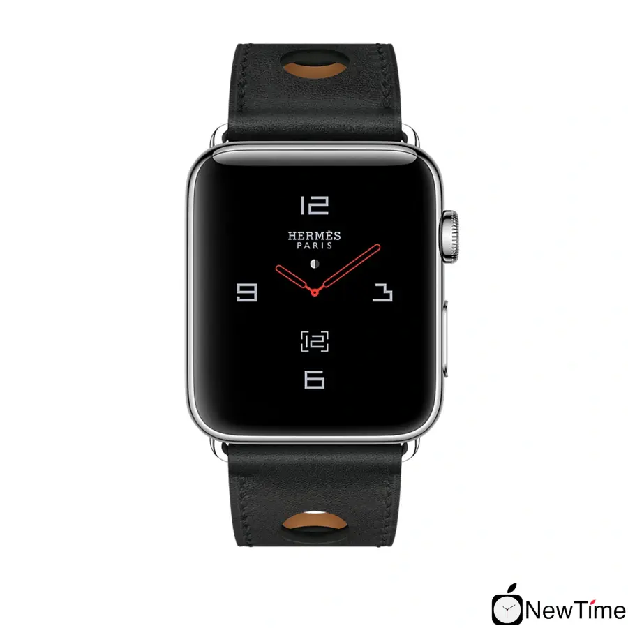 Apple Watch Series 3 Hermès (GPS + Cellular) 42mm Stainless Steel Case with Noir Gala Leather Single Tour Rallye (MQLU2)