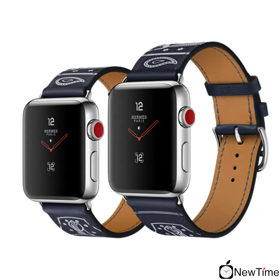 Apple Watch Series 3 Hermès (GPS + Cellular) 38mm Stainless Steel Case with Marine Gala Leather Single Tour Eperon d'Or (MQLN2)