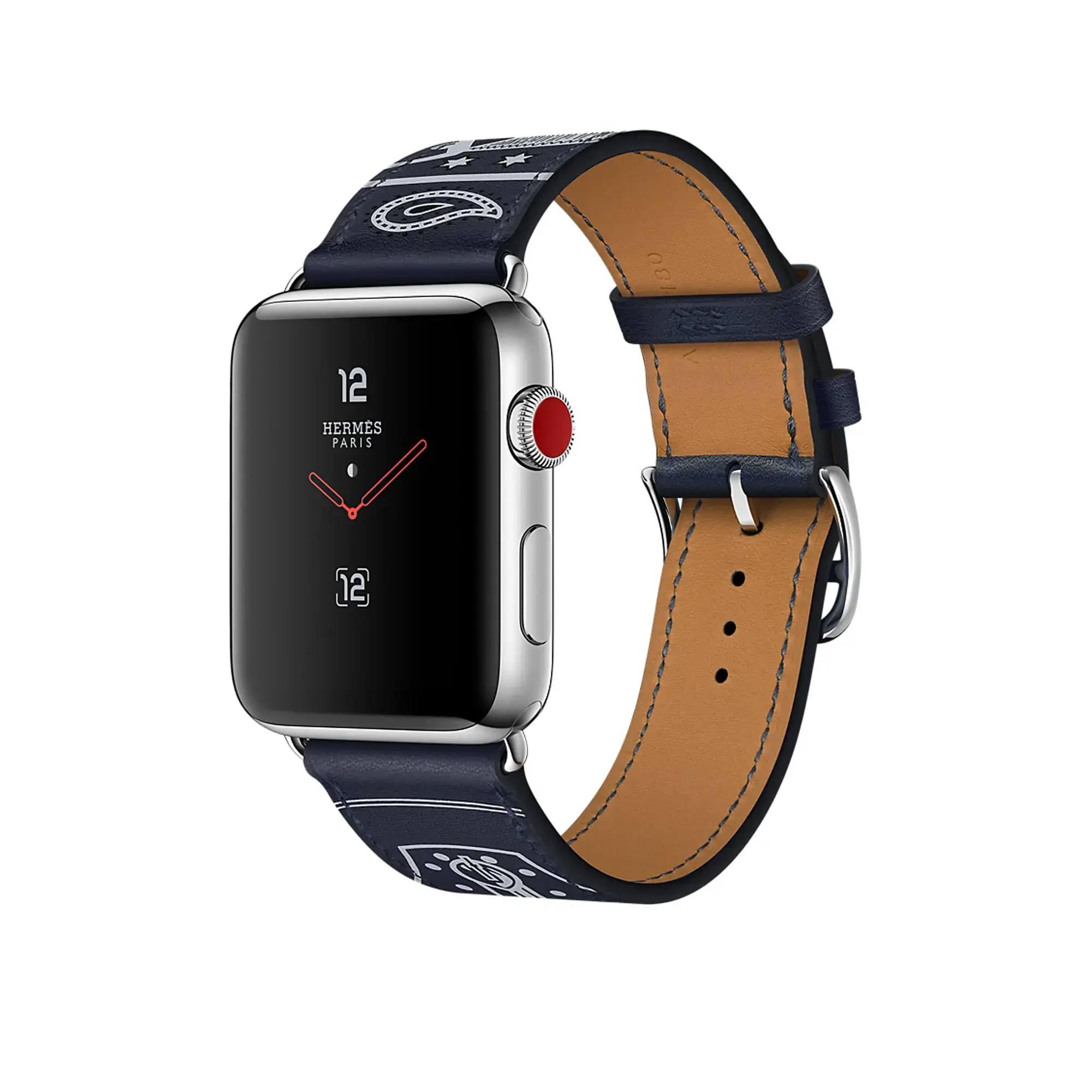 Apple Watch Series 3 Hermès (GPS + Cellular) 38mm Stainless Steel Case with Marine Gala Leather Single Tour Eperon d’Or (MQLN2)