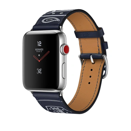 Apple Watch Series 3 Hermès (GPS + Cellular) 42mm Stainless Steel Case with Marine Gala Leather Single Tour Eperon d'Or (MQX62)