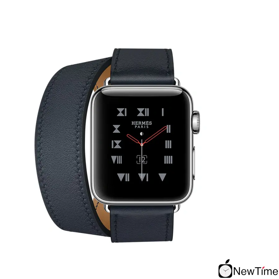 Apple Watch Series 3 Hermès (GPS + Cellular) 38mm Stainless Steel Case with Indigo Swift Leather Double Tour (MQLK2, MQMM2)