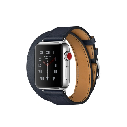 Apple Watch Series 3 Hermès (GPS + Cellular) 38mm Stainless Steel Case with Indigo Swift Leather Double Tour (MQLK2, MQMM2)