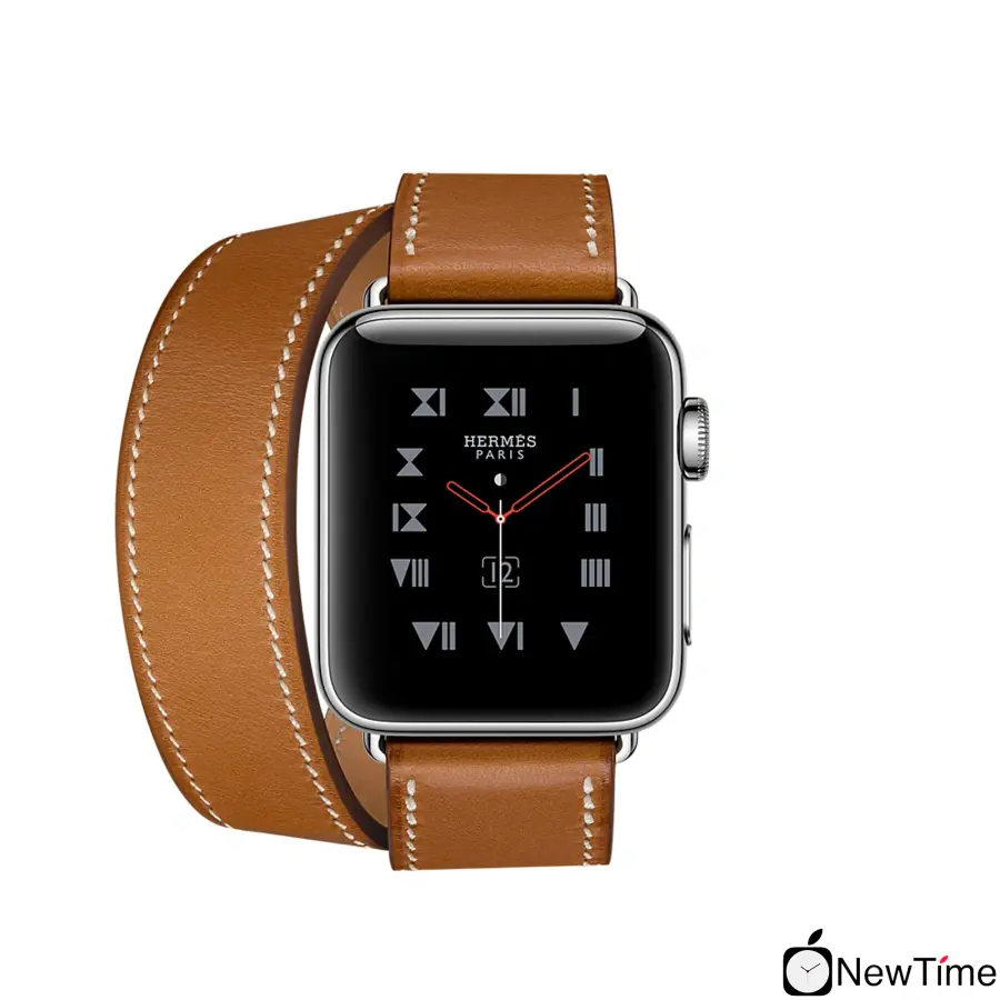 Apple Watch Series 3 Hermès (GPS + Cellular) 38mm Stainless Steel Case with Fauve Barenia Leather Double Tour (MQLJ2, MQML2)