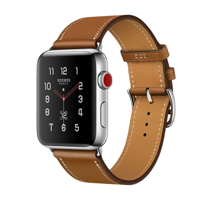 Apple Watch Series 3 Hermès (GPS + Cellular) 42mm Stainless Steel Case with Fauve Barenia Leather Single Tour (MQLP2, MQMR2)