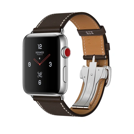 Apple Watch Series 3 Hermès (GPS + Cellular) 42mm Stainless Steel Case with Ébène Barenia Leather Single Tour Deployment Buckle (MQLT2)