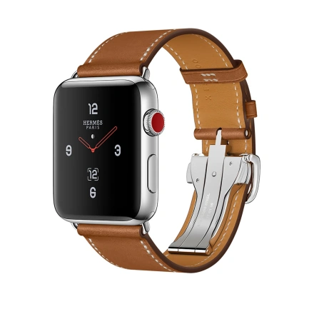 Apple Watch Series 3 Hermès (GPS + Cellular) 42mm Stainless Steel Case with Fauve Barenia Leather Single Tour Deployment Buckle (MQLR2)