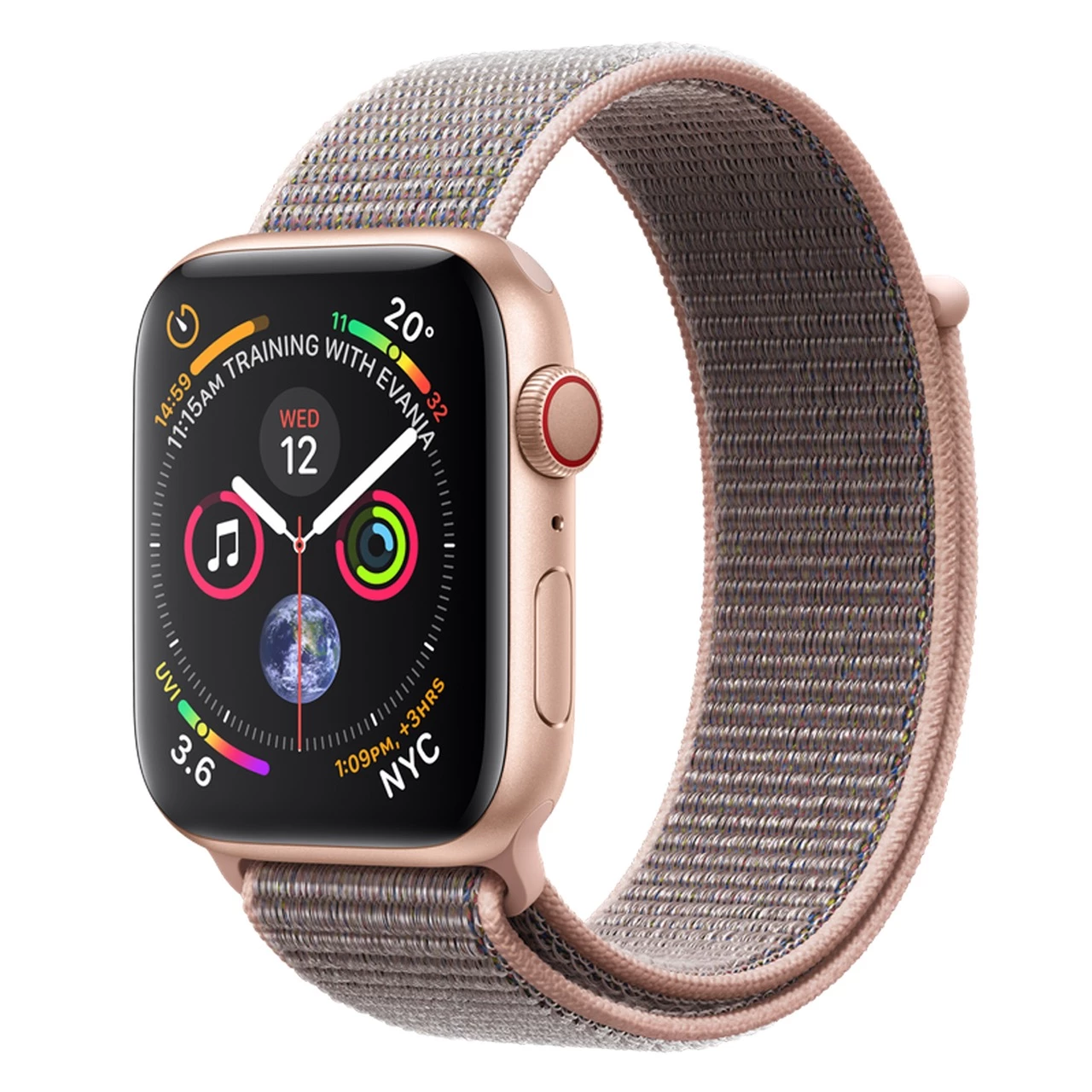 Apple Watch Series 4 (GPS + Cellular) 44mm Gold Aluminium Case with Pink Sand Sport Loop (MTV12, MTVX2)