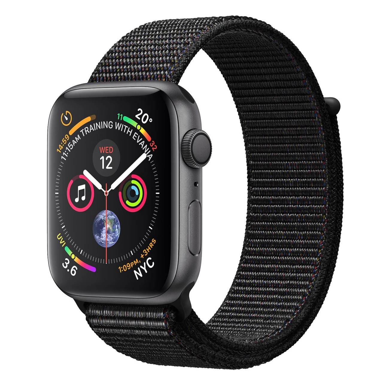Apple Watch Series 4 (GPS) 44mm Space Gray Aluminium Case with Black Sport Loop (MU6E2)