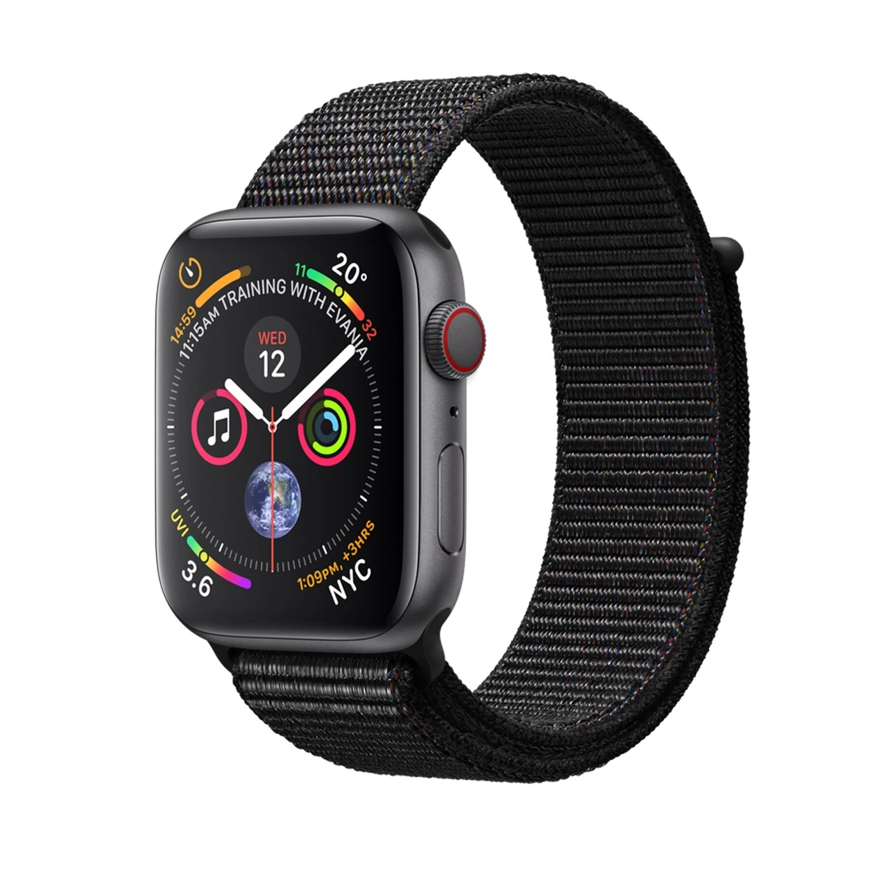 Apple Watch Series 4 (GPS + Cellular) 40mm Space Gray Aluminium Case with Black Sport Loop (MTUH2, MTVF2)