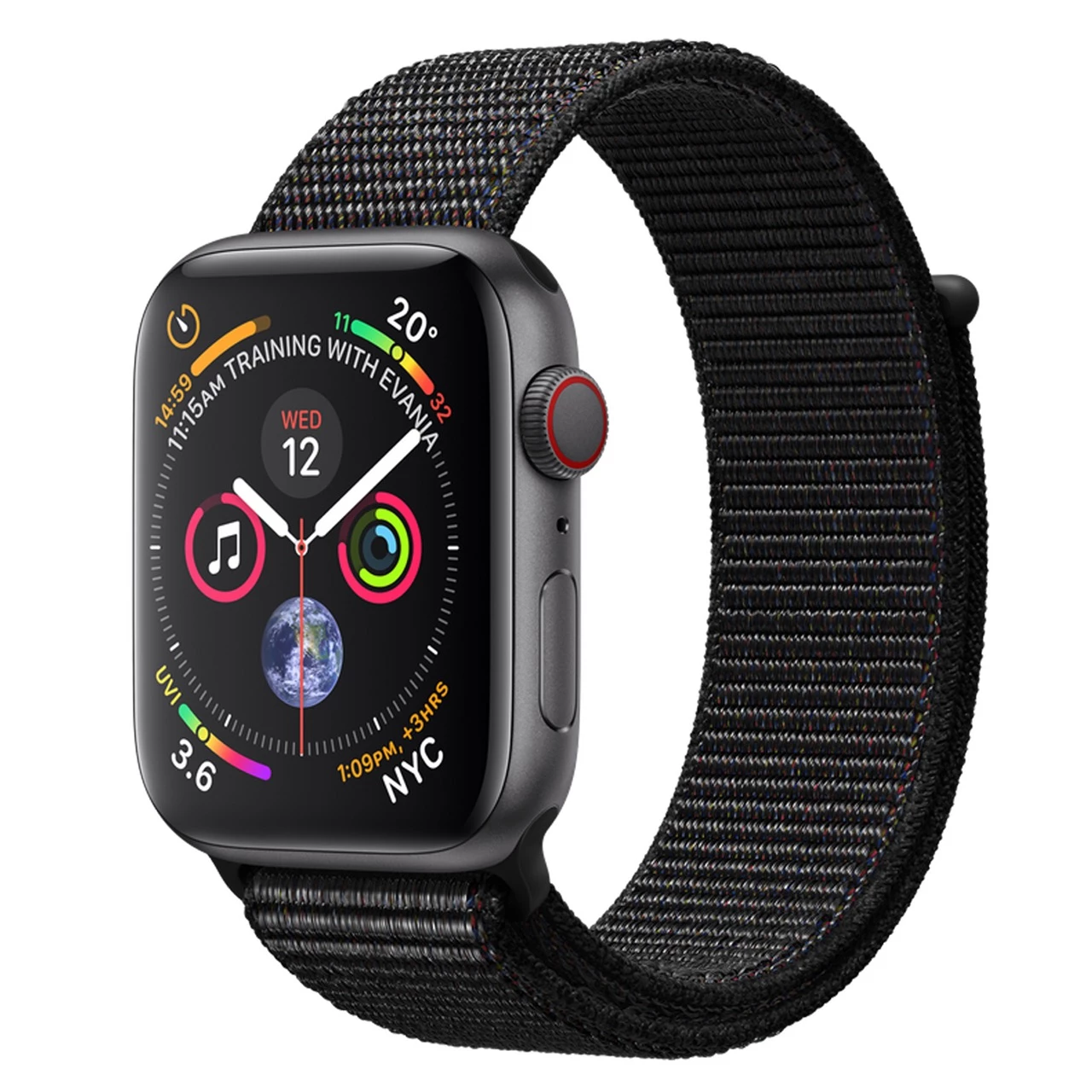 Apple Watch Series 4 (GPS + Cellular) 44mm Space Gray Aluminium Case with Black Sport Loop (MTUX2, MTVV2)