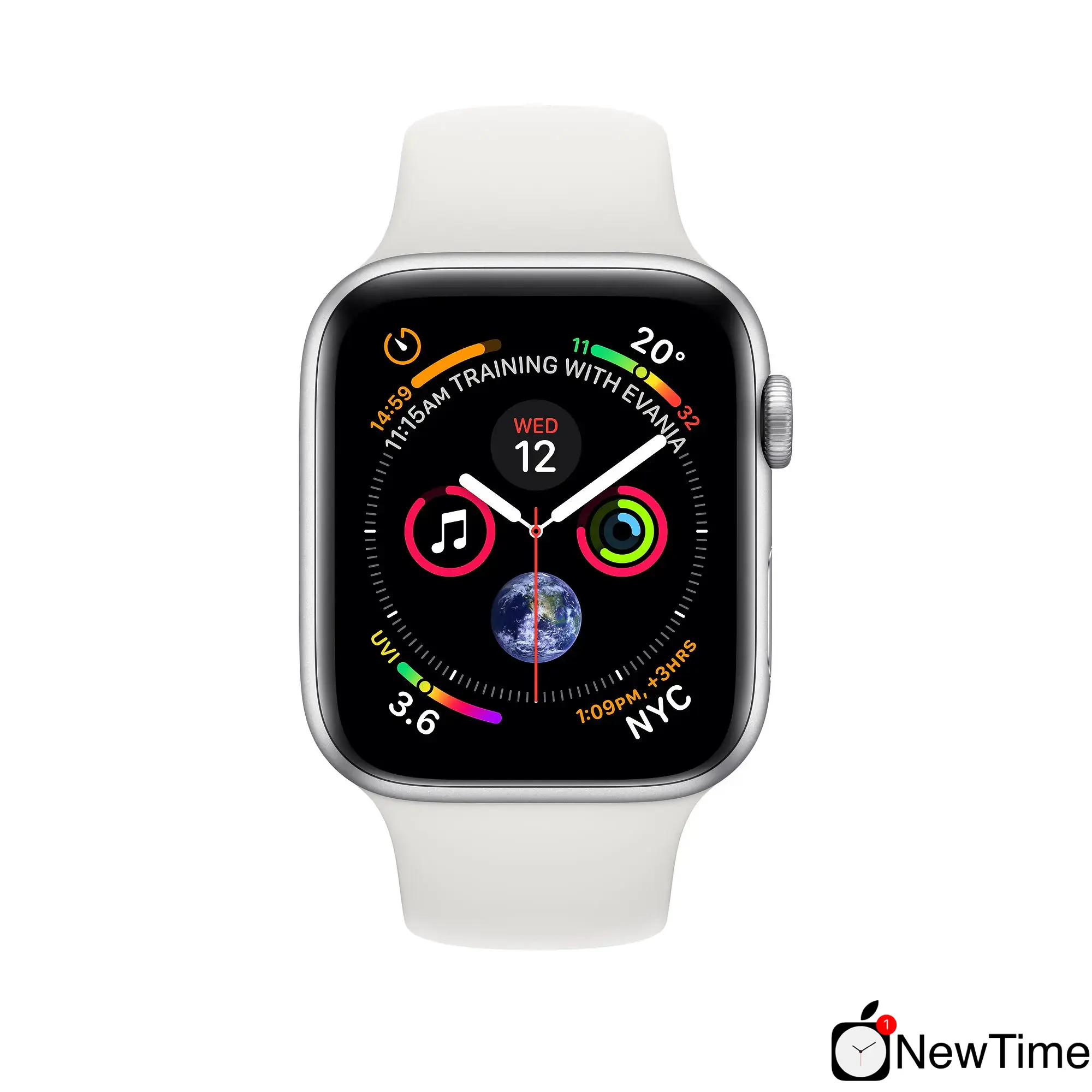 Apple Watch Series 4 (GPS + Cellular) 44mm Silver Aluminum Case with White Sport Band (MTUU2, MTVR2)