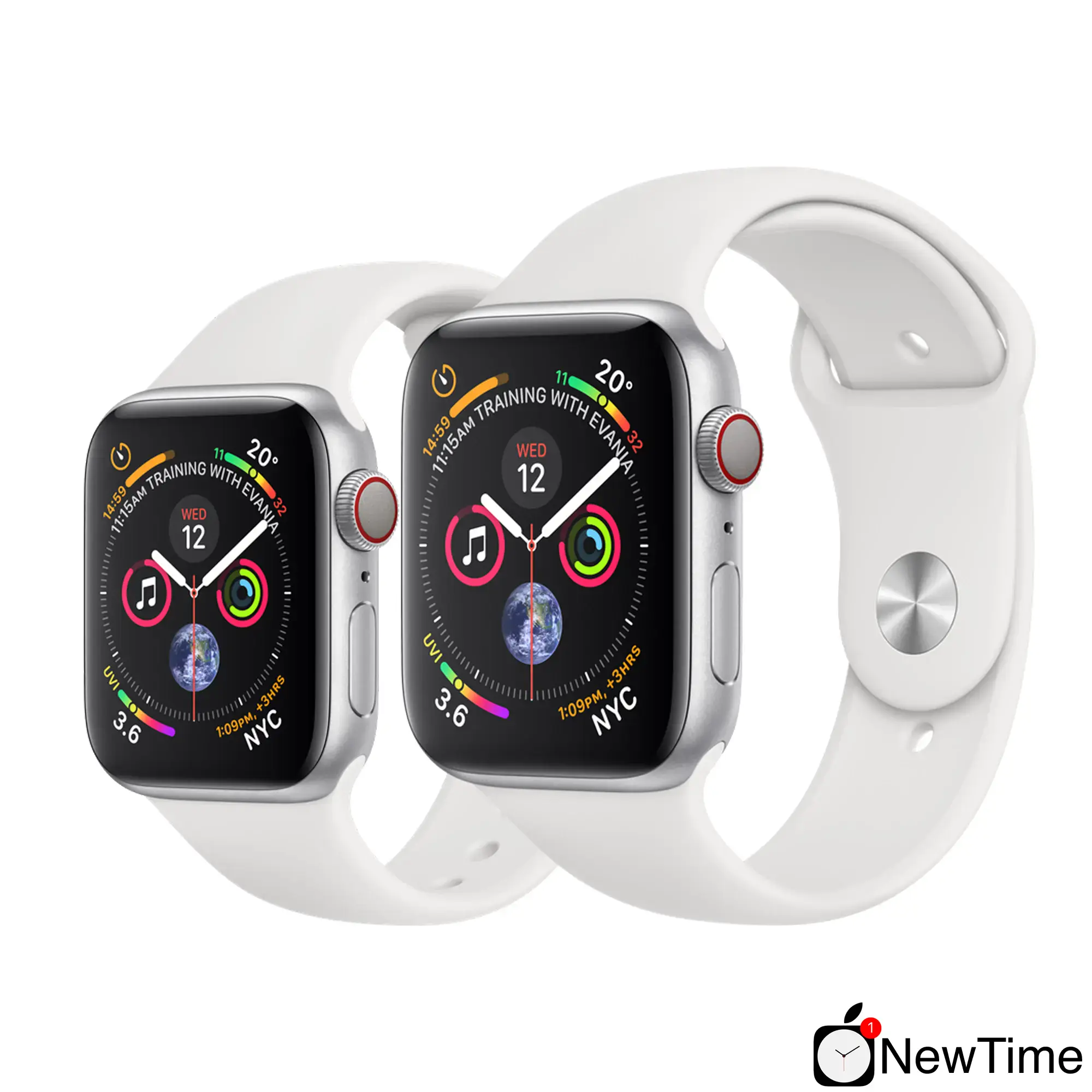 Apple Watch Series 4 (GPS + Cellular) 44mm Silver Aluminum Case with White Sport Band (MTUU2, MTVR2)