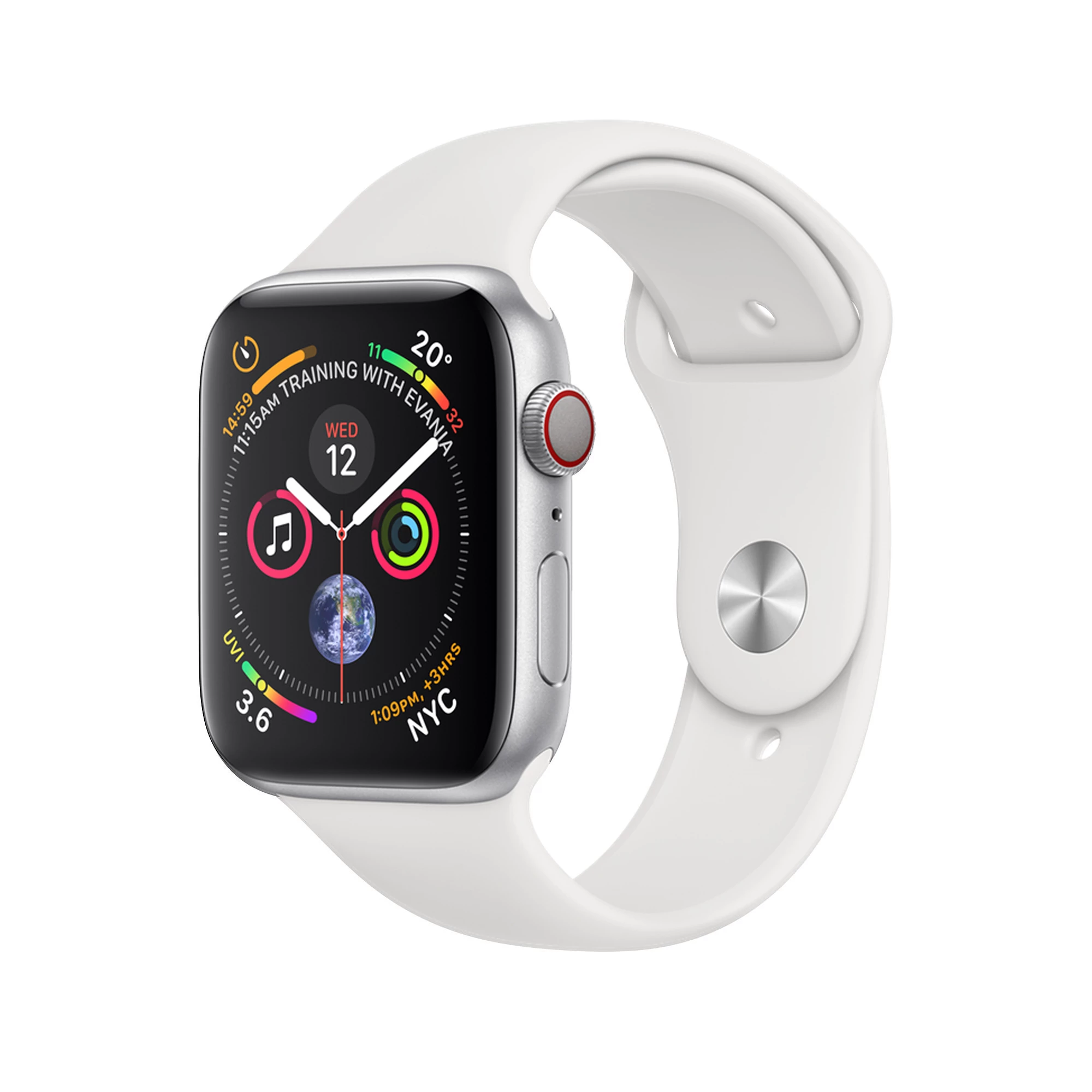 Apple Watch Series 4 (GPS + Cellular) 40mm Silver Aluminum Case with White Sport Band (MTUD2, MTVA2)