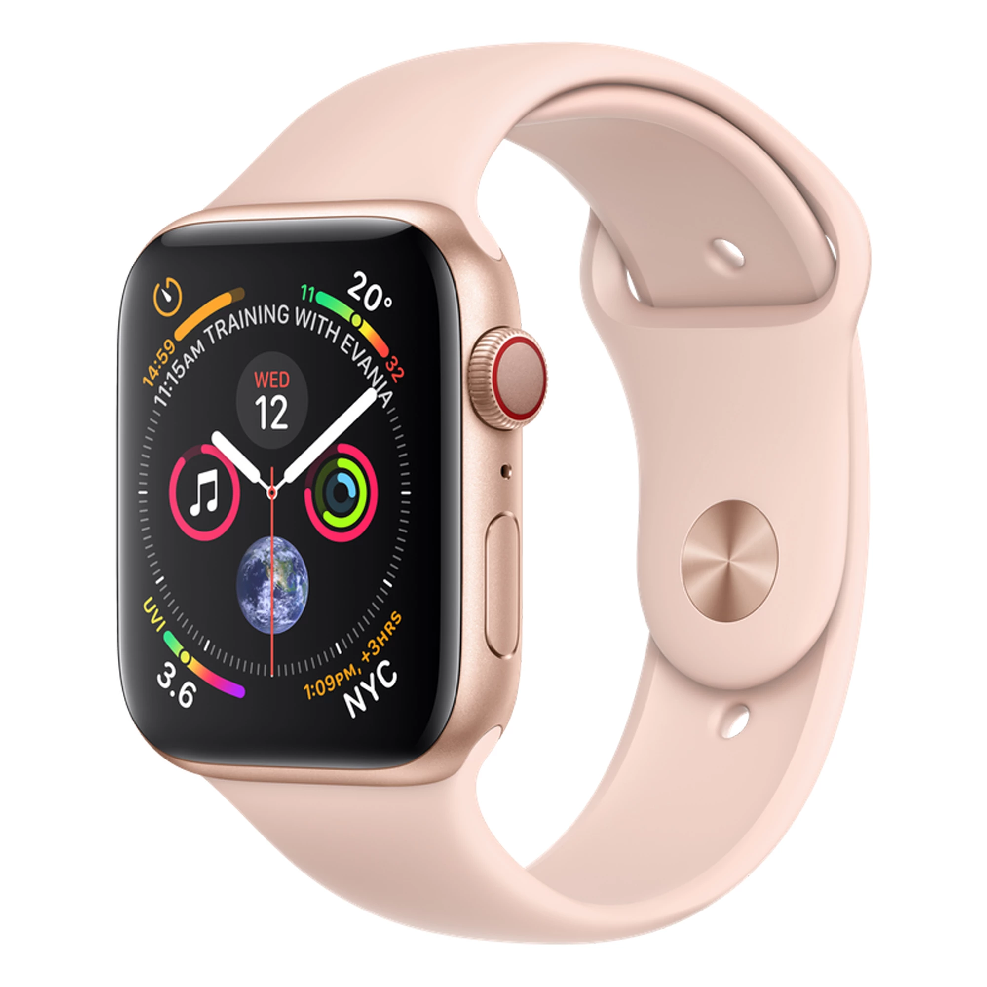 Apple Watch Series 4 (GPS + Cellular) 44mm Gold Aluminum Case with Pink Sand Sport Band (MTV02, MTVW2)
