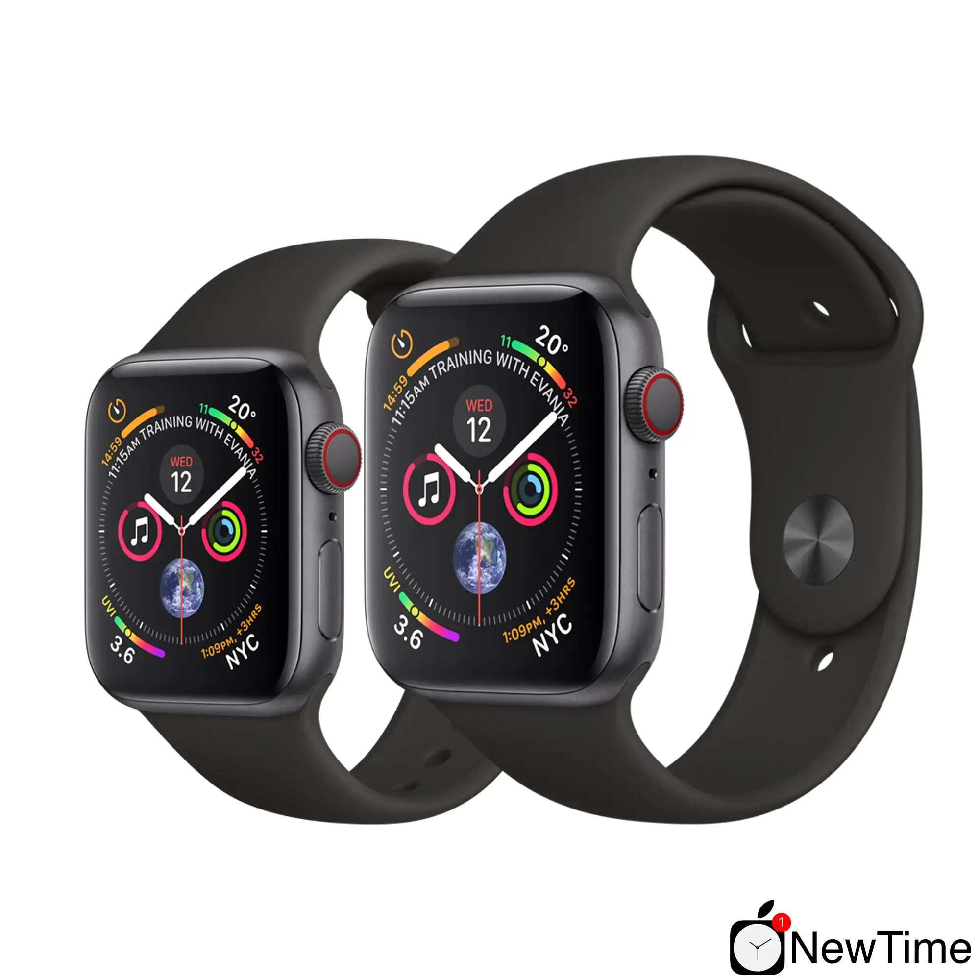 Apple Watch Series 4 (GPS + Cellular) 44mm Space Gray Aluminium Case with Black Sport Band (MTUW2, MTVU2)