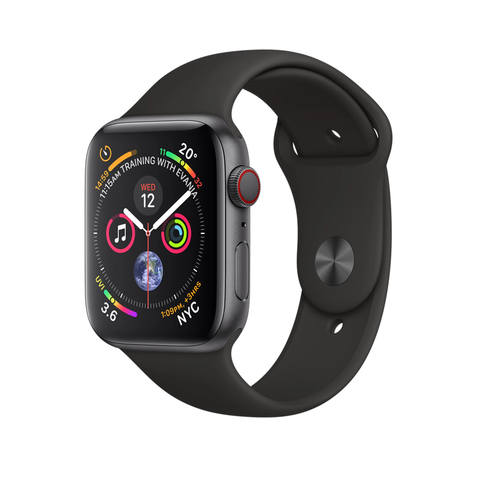 Apple Watch Series 4 (GPS + Cellular) 40mm Space Gray Aluminium Case with Black Sport Band (MTUG2, MTVD2)