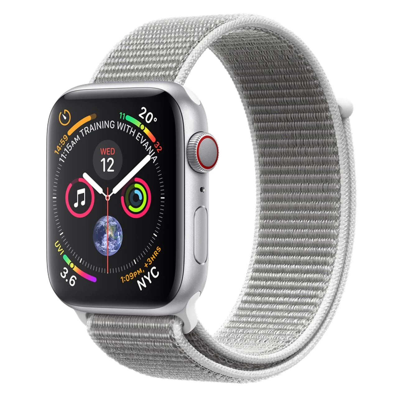 Apple Watch Series 4 (GPS + Cellular) 44mm Silver Aluminium Case with Seashell Sport Loop (MTUV2, MTVT2)