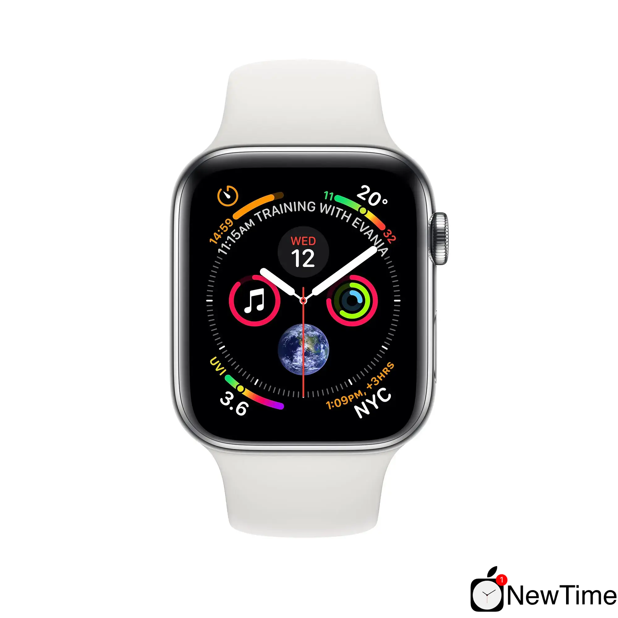 Apple Watch Series 4 (GPS + Cellular) 40mm Stainless Steel Case with White Sport Band (MTUL2, MTVJ2)