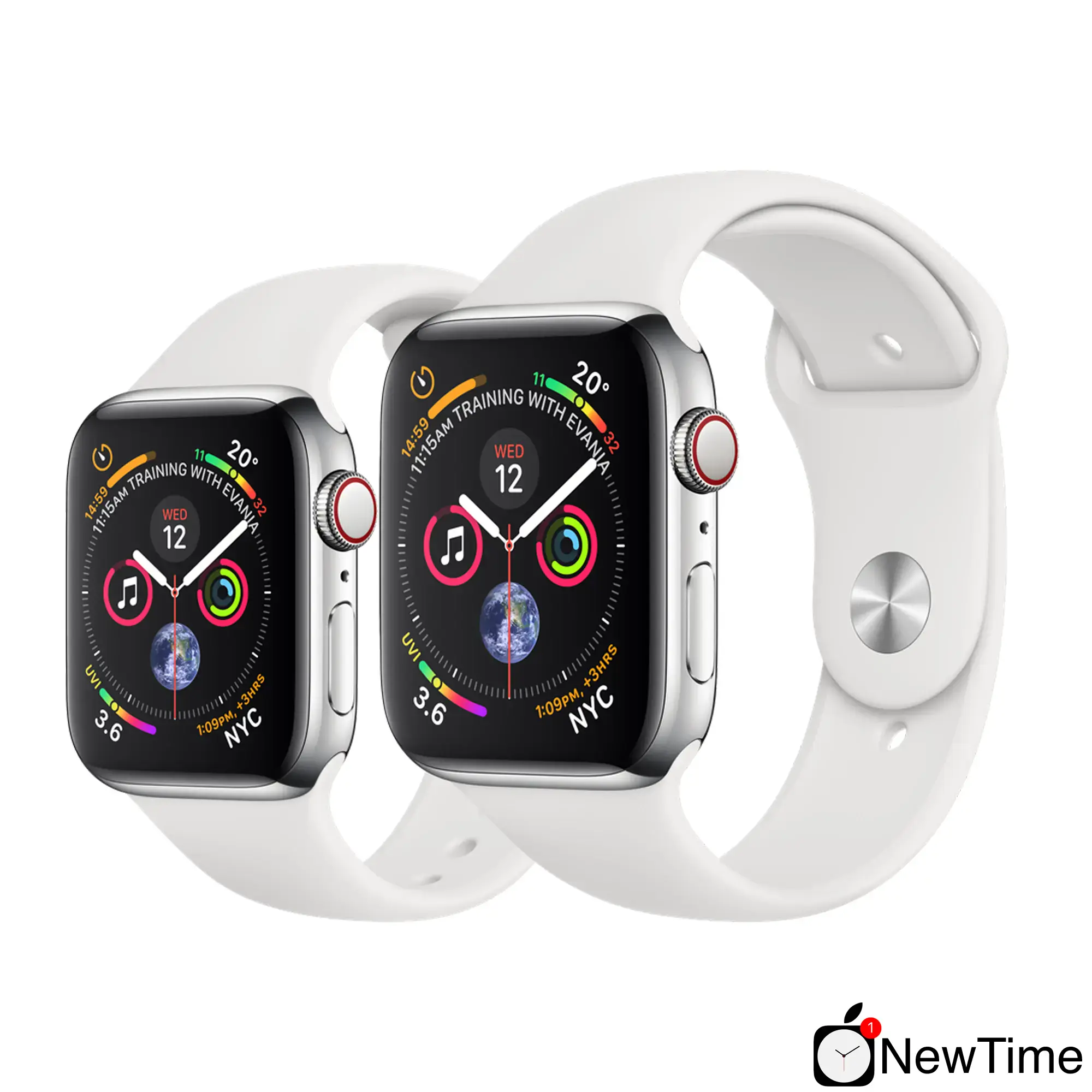 Apple Watch Series 4 (GPS + Cellular) 40mm Stainless Steel Case with White Sport Band (MTUL2, MTVJ2)