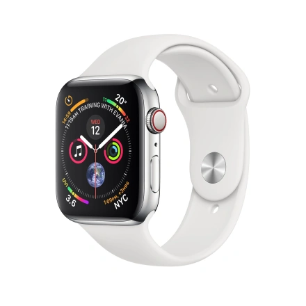 Apple Watch Series 4 (GPS + Cellular) 40mm Stainless Steel Case with White Sport Band (MTUL2, MTVJ2)