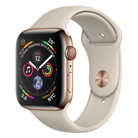 Apple Watch Series 4 (GPS + Cellular) 44mm Gold Stainless Steel Case with Stone Sport Band (MTV72, MTX42)