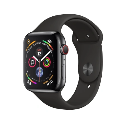 Apple Watch Series 4 (GPS + Cellular) 40mm Space Black Stainless Steel Case with Black Sport Band (MTUN2, MTVL2)