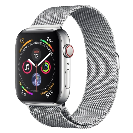 Apple Watch Series 4 (GPS + Cellular) 44mm Stainless Steel Case with Milanese Loop (MTV42, MTX12)
